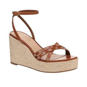 Veronica Beard Philene Platform Wedge Sandals Tan Leather Espadrille 7.5M $375